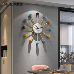 MEISD Wrought Iron Metal Wall Clock Colours Balls Sunburst Metal Watch Modern Design Self Adhesive Silent Horloge 210930