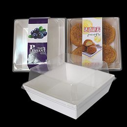 Square White Paper Sandwich Packing Boxes Cake Bread Snack Bakery Box with Clear Lids