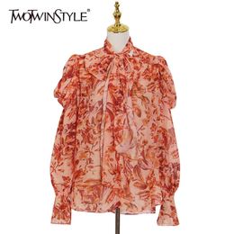 Vintage Shirt For Women V Neck Lantern Long Sleeve Lace Up Hit Color Polka Dot Blouses Female Spring Clothing 210524