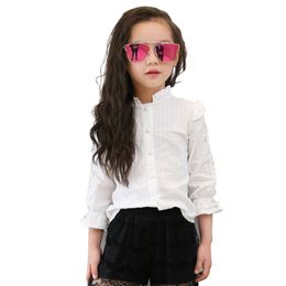 Spring Girls Blouses Lace White Blouse For Flare Sleeve Children's Shirt Fashion School Clothes 210527