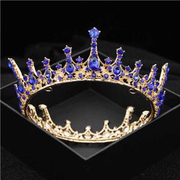 Pageant 9 Colours Blue Crystal Wedding Crown Royal Queen Tiaras Pink Red Black Round Diadem Bride Hair Jewellery Accessories X0625