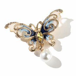 Pearl Rhinestone Butterfly Brooch for Women Elegant Crystal Insect Jewellery Pins Party Wedding Gifts