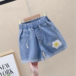 Girls Denim Shorts Summer Kids Egg Pattern Short Pants Children Clothes Big Loose Teenage Girl clothes 10 12 14 16 210723