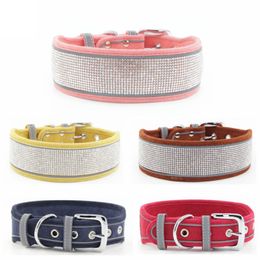 Comfortable Suede Fibre Crystal Dog Collars Sturdy Glitter Rhinestone Medium large Dogs Cats Collar Zinc Alloy Buckle Reflective S/M/L TR0080