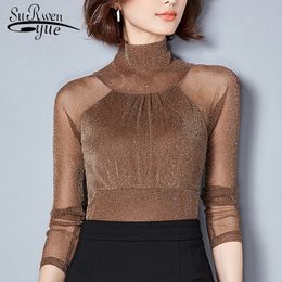 Fashion Women Tops and Blouses 2021 Ladies Tops Long Sleeves Spliced Sexy Women's Clothing Turtleneck Solid Shirt Blusas C720 30 210317