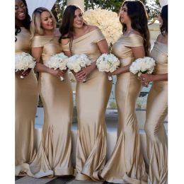 Champagne Bridesmaid Dresses Plus Size 2022 Sheath Off The Shoulder Floor Length Custom Made Maid Of Honour Gown Country Wedding Party Wear Vestidos 403 403