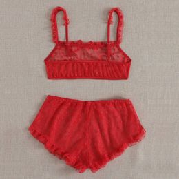 Women Sleep Wear Sexy Lingerie Lace Mesh Camisole Solid Colour Shorts Set Sleepwear Pyjamas High Quality Women Sexy Clothes Q0706