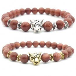 Red Natural Stone Stretch Bracelets With Leopard Buddha Head Yoga Reiki Prayer 8mm Beads Bracelet for Women Men Jewelry