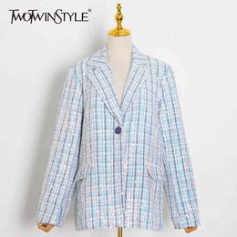 Patchwork Plaid Sequin Women Blazer Notched Long Sleeve Casual Jacket Female Fall Fashion Clothing 210524