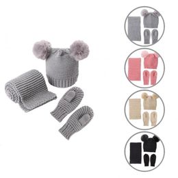 Berets Solid Colour Cap Neckcloth Mittens Acrylic Fibre Non-allergenic Stylish Boys Girls Winter Hat Scarf Gloves