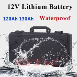 Waterproof 12V 120Ah 130Ah lithium li ion battery pack with display built-in BMS for solar energy motor home boat+10A charger