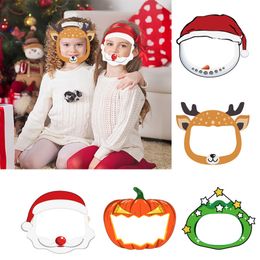 Children Face Shield Christmas Elk Transparent Masks Anti-spitting Splash Clear PET Reusable Protective Halloween Masks Kid Gifts