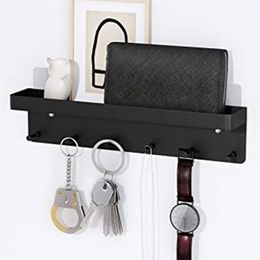 Wall Mount Key Holder Hanging Shelf Rack Hanger Metal Mail Organizer With 6 Hooks For Entryway Office Black 211102