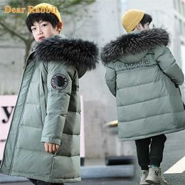 Children warm Thicken clothing Boy clothes Winter Down Jackets 5-16 years Hooded Parka faux fur Coat Kids Teen Snow snowsuit 211203