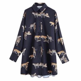 women vintage animal print casual loose kimono blouse shirts wild chic chemise blusas brand femininas tops LS6080 210420