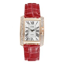 Good Values Dazzling Square Dial Temperament Atmosphere Womens Watches Diamond Bezel Quartz Female Watch Leather Strap Ladies Wristwatches