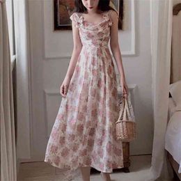 High Quality Vintage Printed Floral Midi Chiffon Summer Dress Women Sexy Boho Beach Holiday Party Dresses Vestidos De Festa 210514