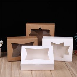White Brown Kraft Paper Box With Creative Window Gift Box Carton Packaging Cookie Macaron Boxes Wedding Gift Boxes LX4524