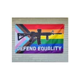 Defend Equality AR Progress Pride 3x5ft Flags Banners 100D Polyester High Quality Vivid Colour With Two Brass Grommets