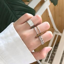Cluster Rings 3PC Set Fashion Silver Hollow For Women Open Adjustable Hip Hop Woman Girlfriend Wedding Anniversary Ring Finger Gift