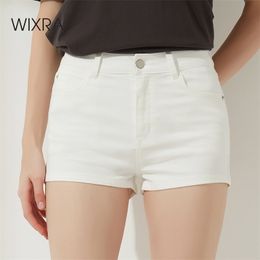 Wixra Summer White Solid Demin Shorts Button Pockets Street Style High Waist Casual Streetwear For Women 210724