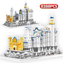 8288pcs Diamond Snowing Swan Castle Architecture Building Blocks Micro Bricks Sets Educational Toys for Children Christmas Gifts Q0723