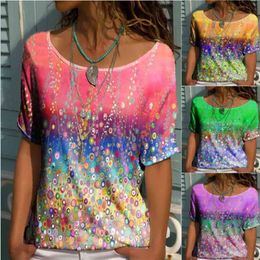 Summer Round Neck Geometric Print Loose Short Sleeved T Shirt Top's Casual Fashion Plus Size Clothing 210623