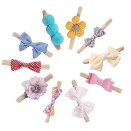 60pc/lot 2021 New Flower Nylon Headbands Girls Lace Hair Bow with Nylon Headband,Kids Floral Prints Bow Baby Headbands Headwear