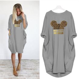 Dress Women Leopard Print Autumn Pocket Loose Dresses Vintage Fall Maxi Clothes Party Casual Woman Plus Size