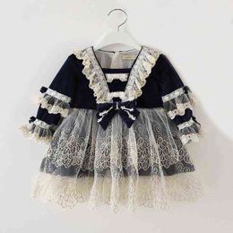 Baby Girl Vintage Turkey Spanish Dress Toddler Lace Bow Lolita Princess Dresses for Girls Birthday Baptism Party Wear Frocks G1129