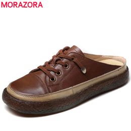 MORAZORA Plus Size 34-43 Genuine Leather Shoes Women Slippers Flat Casual Shoes Female Retro Color Ladies Shoes 210506