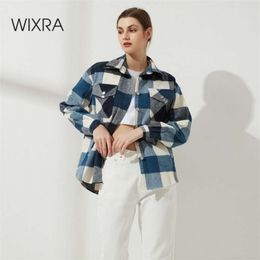 Wixra Womens Plaid Shirt Jacket Coat Ladies Pockets Thick Turn Down Collar Plus Size Female Outerwear 210928