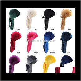 Velvet Durag Men'S Turban Cap 12 Colours Women Headwear Breathable Hip Hop Long Tail Hair Accessories Styling Tool 50Pcs C5Xaa Zxbew