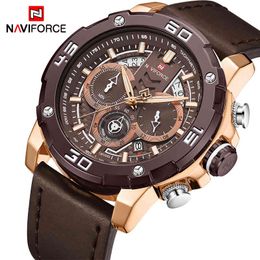 Top Luxury Brand NAVIFORCE Watch Men Sport Waterproof Quartz Watches Mens Leather Chronograph Date Male Clock relogios masculino 210517