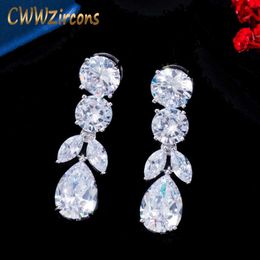 Gorgeous White Dangle Water Drop Cubic Zirconia Earrings for Women Fashion Wedding Bridal Jewellery Accessories CZ812 210714