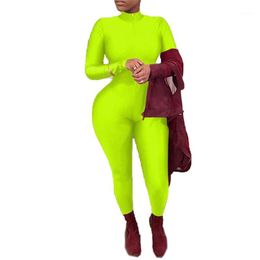 Women's Jumpsuits & Rompers Xingqing Women Solid Colour Jumpsuit Long Sleeve Zipper Open Front Skinny Tight One-piece Bodycon Overalls For