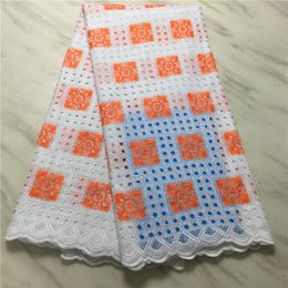 5Yards/pc Orange Embroidery African White Cotton Fabric Flower Swiss Voile Dry Lace For Dressing PL11383