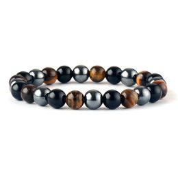 Solar System Wholesale Cheap Bracelet Natural Healing Stone Hematite Agate Black Tiger Eye Beads Bracelet Leather Wrap Bracelet