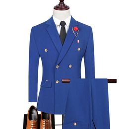 3 Pcs Set Blazers Jacket Pants Vest / 2021 Fashion New Men's Casual Boutique Slim Business Groom Wedding Double Breasted Suits X0909