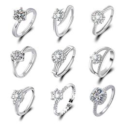 Live Broadcast of New Imitation Mossan Diamond Ring, Female Fashion Classic Six Claw One Wedding Couple Adjustable Ring