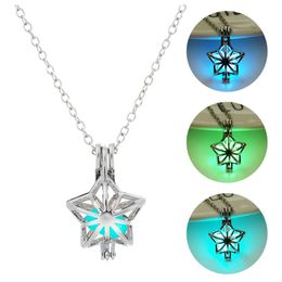 3 Colour Luminous Necklaces Women Hollow Five-pointed star Pendant Necklace Glow in the Dark Sliver Metal Jewellery