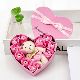 Love Heart Gift Box Valentine Day Rose Bear Red Containers Soap Flowers Bowknot Case Send Girlfriend Birthday 7 8rz L2