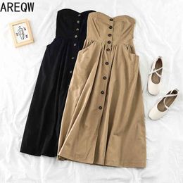 H523 Temperament Fashionable Sexy Loose Wrapped Chest and Waist Single-row Button Pure Colour Mid-length Dress 210507