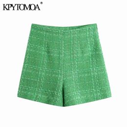 KPYTOMOA Women Chic Fashion With Lining Tweed Shorts Vintage High Waist Back Zipper Female Short Pants Mujer 210719