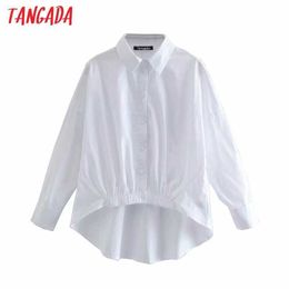 Tangada Women Tunic White Shirts Long Sleeve Solid Oversized Casual Ladies High Street Blouses 4M110 210609
