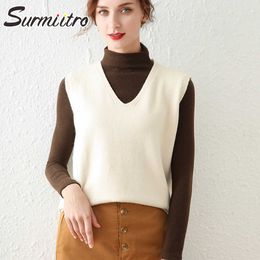SURMIITRO Spring Autumn Cashmere Knitted Sweater Vest Women Sleeveless Waistcoat Female Korean Japanese Style Chic Tops 210712