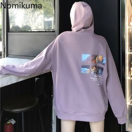 Nomikuma Hooded Hoodies Women Printed Casual Loose Long Sleeve Jackets Female Korean Chic BF Style Sweatshirts Ladies 3e100 210514