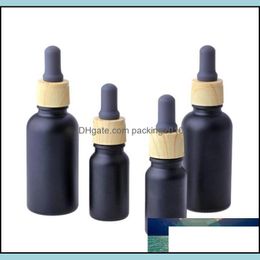 Packing Office School Business & Industrial10Ml 30Ml Matte Black Essential Oil Bottles Glass Dropper Vials Cosmetic Containers Plastic Wood