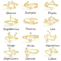 Band Jewelryband Rings Jewelry 12 Constellations Fashion Open Lucky Friend Gift Gold Color Diamond Zodiac Ring Drop Delivery 2021 Tquxt