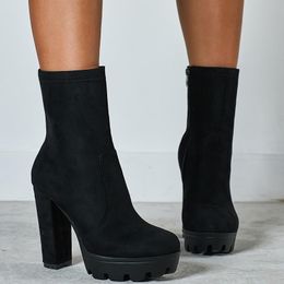 Piattaforma della caviglia Donne High Boots tacchi di marca con la moda femminile con cerniera sexy scarpe corta moderne chaussure femme 91 69